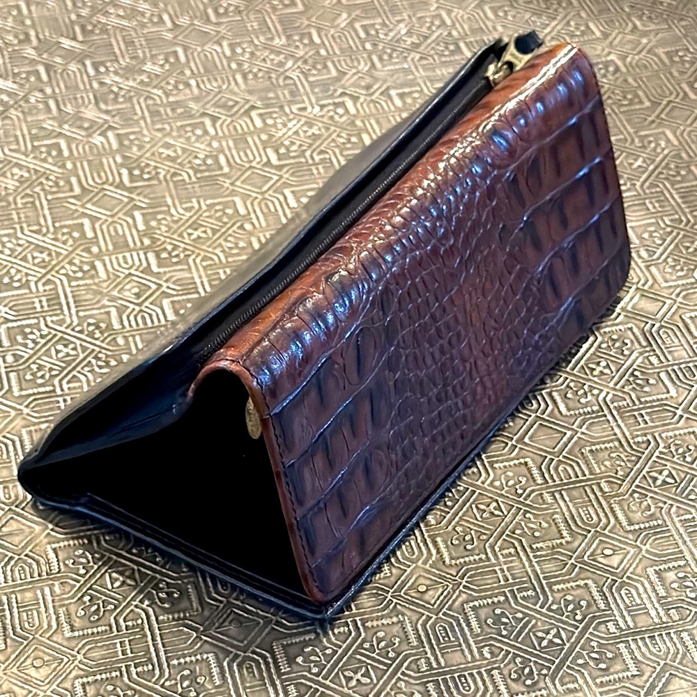 Brahmin Crocodile Embossed Brown and Black Wallet - Picture 5 of 9